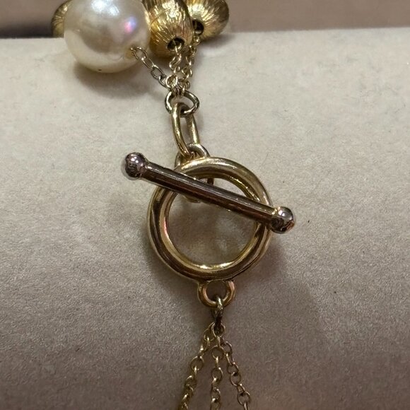 3 Strand Bracelet featuring faux pearls ,gold toned and crystal beads accents - Picture 7 of 11